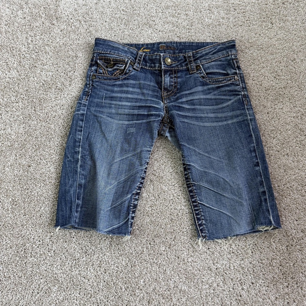 So Low KUT Denim Shorts Womens 4 Blue Cut Off Bermuda Stretch Embroidered Summer